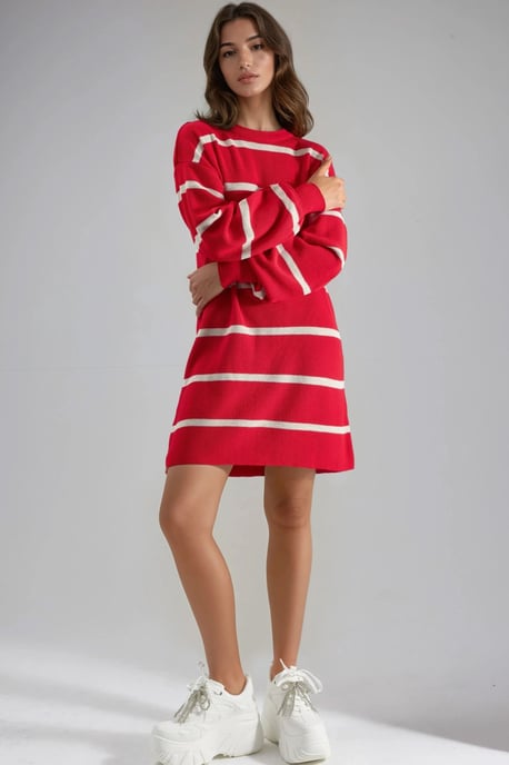 Rippgestreiftes Strick-Minikleid mit Rundhalsausschnitt - Image 1