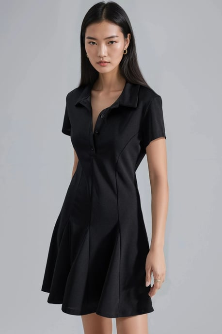 Crepe-Minikleid mit Knopfverschluss und Polo-Kragen - Image 2