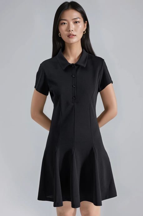 Crepe-Minikleid mit Knopfverschluss und Polo-Kragen - Image 6