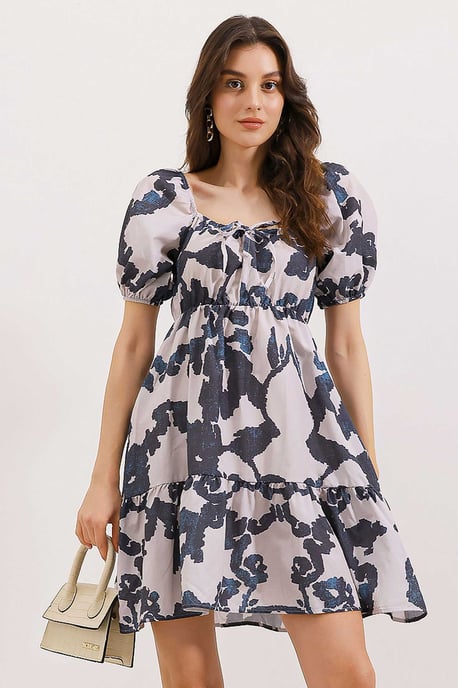 Mini-Kleid in A-Linie mit quadratischem Ausschnitt und Schleife - Image 1