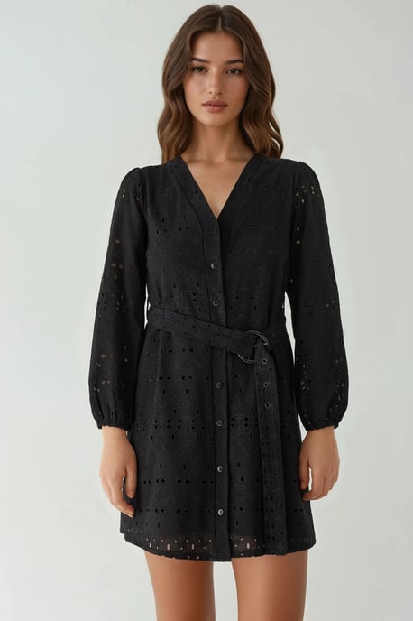 Musteriertes V-Ausschnitt Mini-Kleid Pika-Kollektion - Image 1