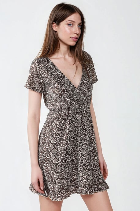 Mini V-Ausschnitt Ditsy Blumen Kleid - Image 3