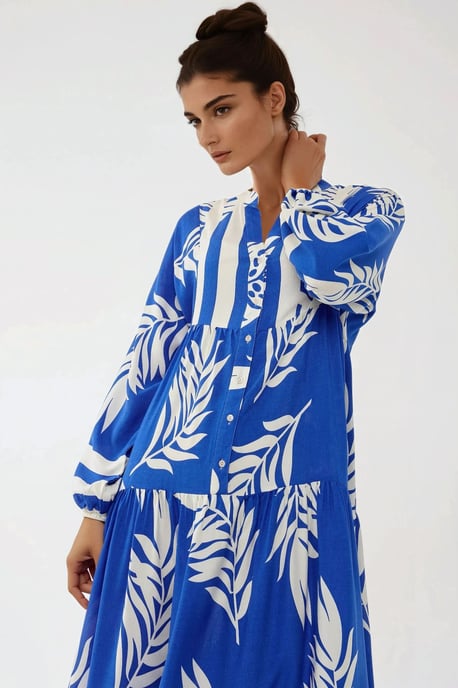 Bedrucktes Langarm-Viskose-Maxikleid - Image 1