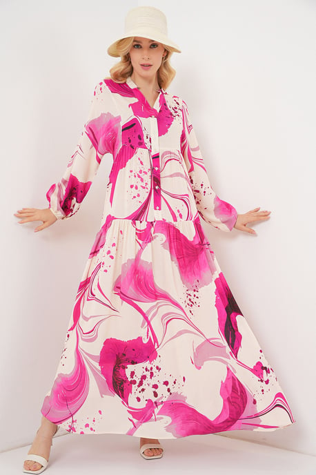 Gemustertes V-Ausschnitt Maxikleid - Image 1