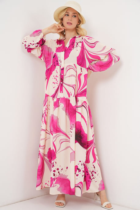 Gemustertes V-Ausschnitt Maxikleid - Image 4