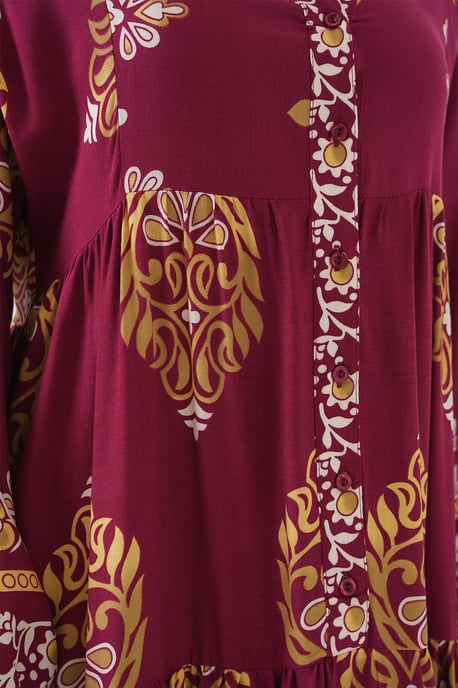 Muster Maxi-Kleid mit V-Ausschnitt und Knopfverschluss - Image 6