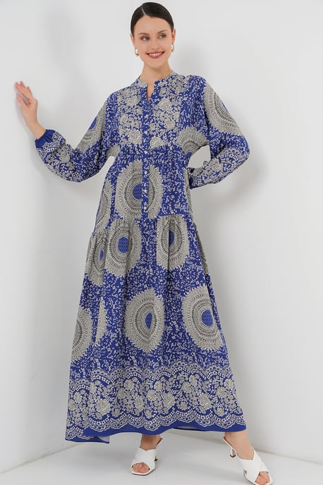 Bedrucktes V-Ausschnitt Maxikleid mit Knopfverschluss - Image 1