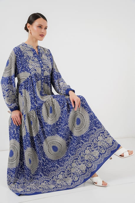 Bedrucktes V-Ausschnitt Maxikleid mit Knopfverschluss - Image 2