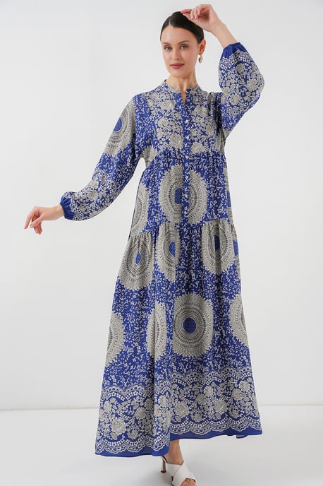 Bedrucktes V-Ausschnitt Maxikleid mit Knopfverschluss - Image 3