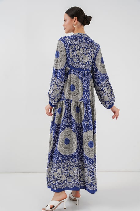 Bedrucktes V-Ausschnitt Maxikleid mit Knopfverschluss - Image 5
