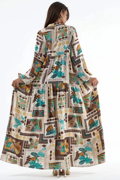 V-Ausschnitt Gemustertes Maxikleid - Image 3