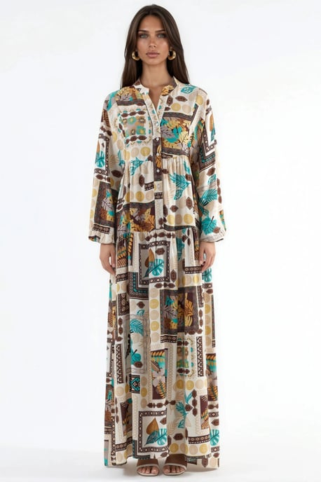 V-Ausschnitt Gemustertes Maxikleid - Image 5