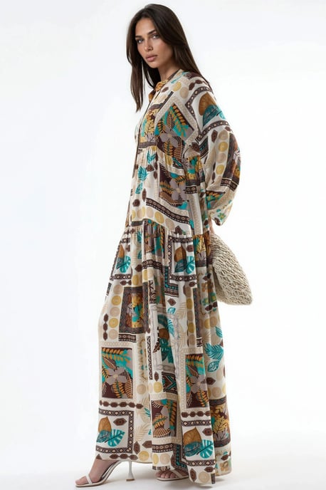 V-Ausschnitt Gemustertes Maxikleid - Image 6