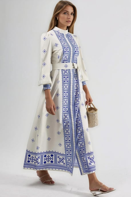 Mandarinkragen Geometrisches Panele Maxi-Kleid - Image 2