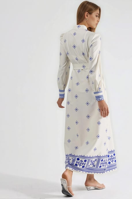 Mandarinkragen Geometrisches Panele Maxi-Kleid - Image 3