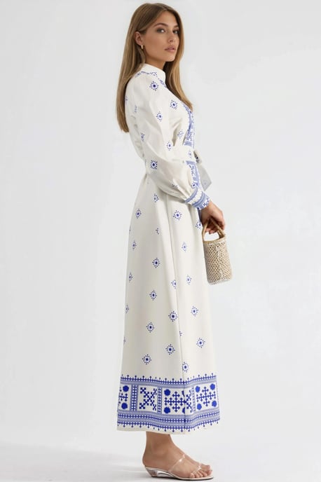 Mandarinkragen Geometrisches Panele Maxi-Kleid - Image 4