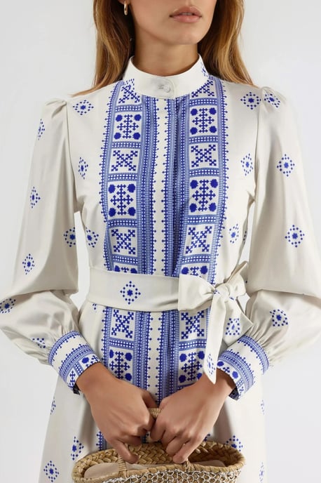 Mandarinkragen Geometrisches Panele Maxi-Kleid - Image 5
