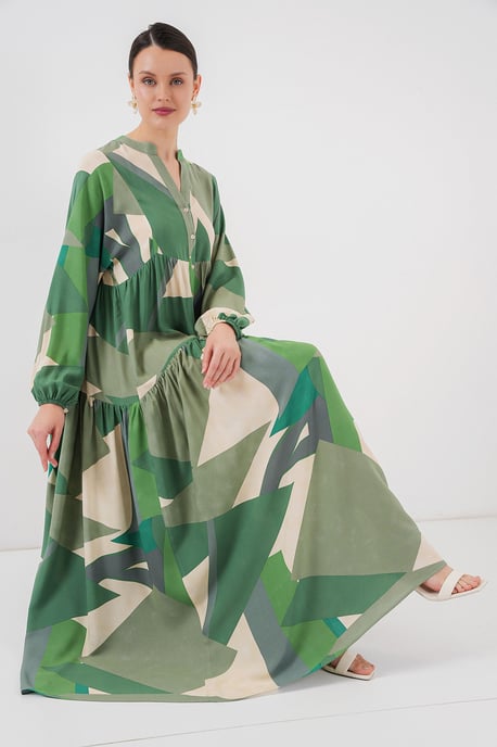 Gedrucktes V-Ausschnitt Maxikleid mit Knopfverschluss - Image 2