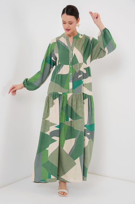 Gedrucktes V-Ausschnitt Maxikleid mit Knopfverschluss - Image 3