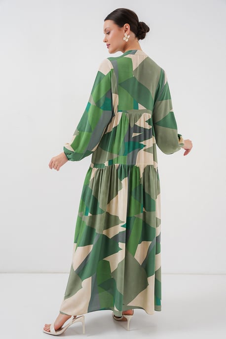 Gedrucktes V-Ausschnitt Maxikleid mit Knopfverschluss - Image 5