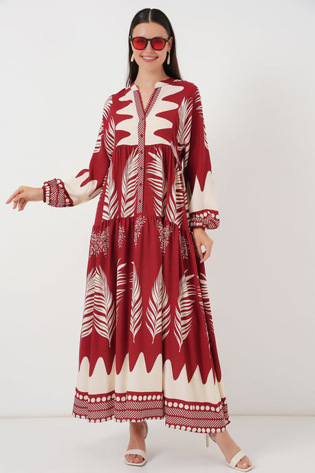 Gemustertes V-Ausschnitt-Maxi-Kleid mit Knopfschluss - Image 3