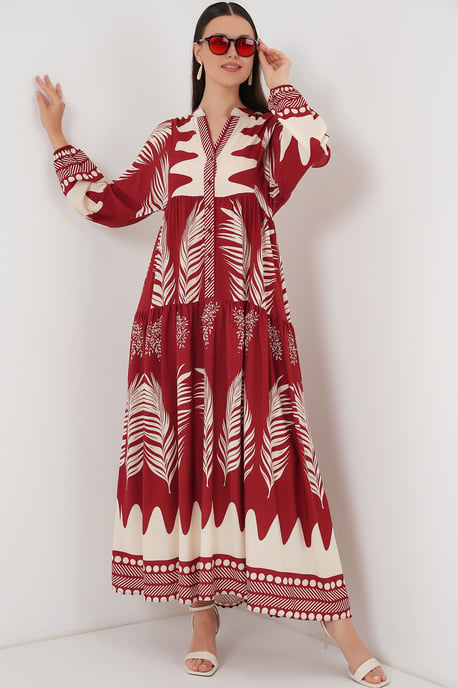 Gemustertes V-Ausschnitt-Maxi-Kleid mit Knopfschluss - Image 4
