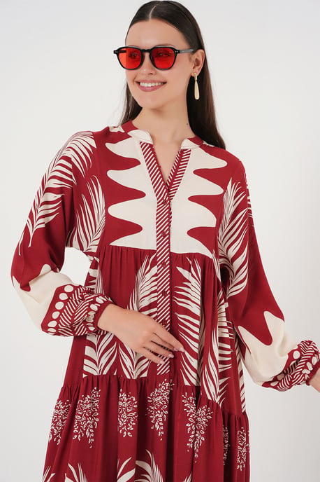 Gemustertes V-Ausschnitt-Maxi-Kleid mit Knopfschluss - Image 5