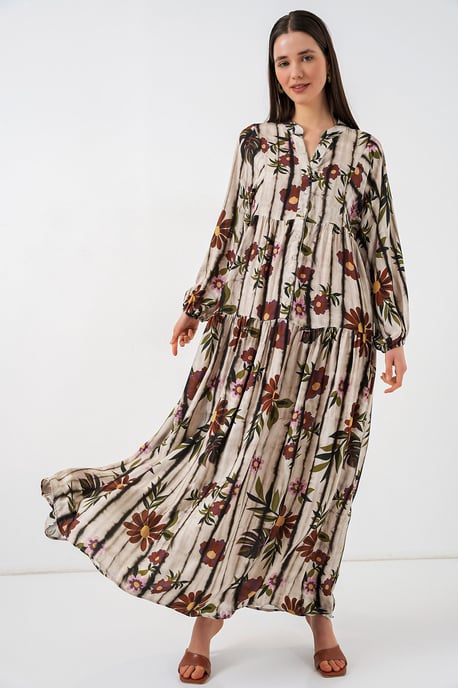 Gemustertes V-Ausschnitt Maxikleid - Image 2