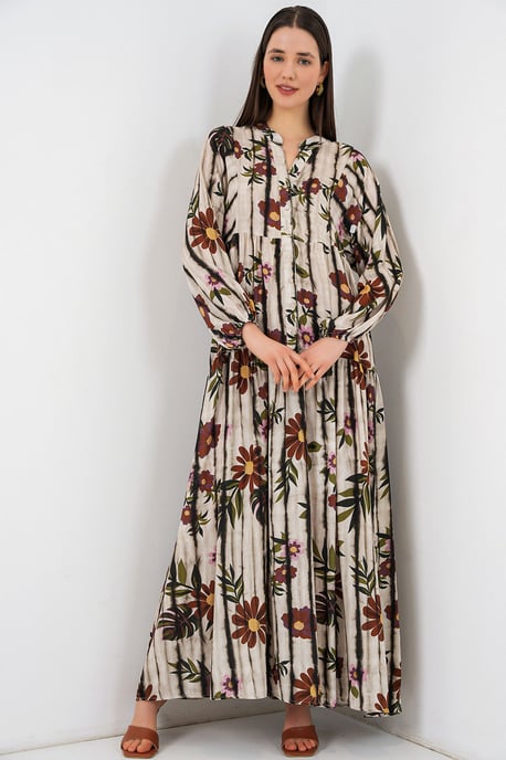 Gemustertes V-Ausschnitt Maxikleid - Image 3