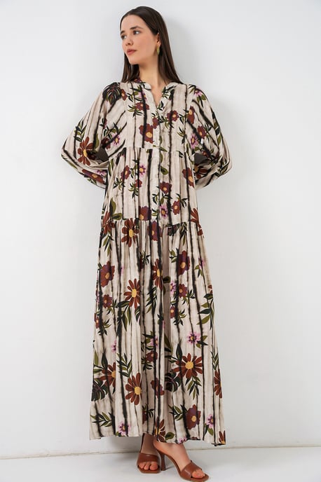 Gemustertes V-Ausschnitt Maxikleid - Image 4