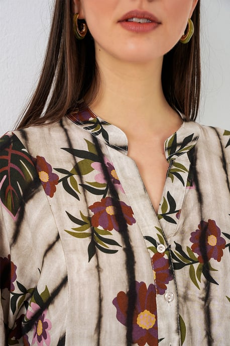 Gemustertes V-Ausschnitt Maxikleid - Image 5