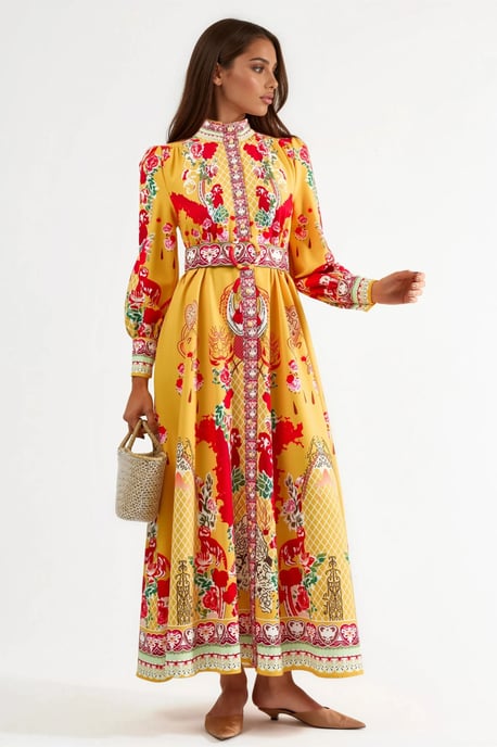Blumen-Midi-Kleid mit Gürtel - Image 1