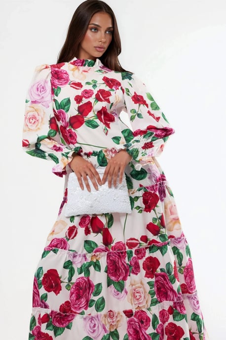 Blumen-Midi-Kleid mit Rundhalsausschnitt - Image 1