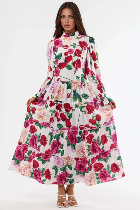 Blumen-Midi-Kleid mit Rundhalsausschnitt - Image 4