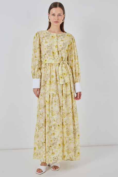 Viskose-Mischung gemustertes Maxikleid mit Knopfverschluss - Image 3