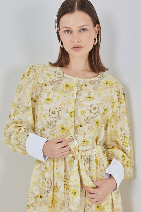 Viskose-Mischung gemustertes Maxikleid mit Knopfverschluss - Image 4