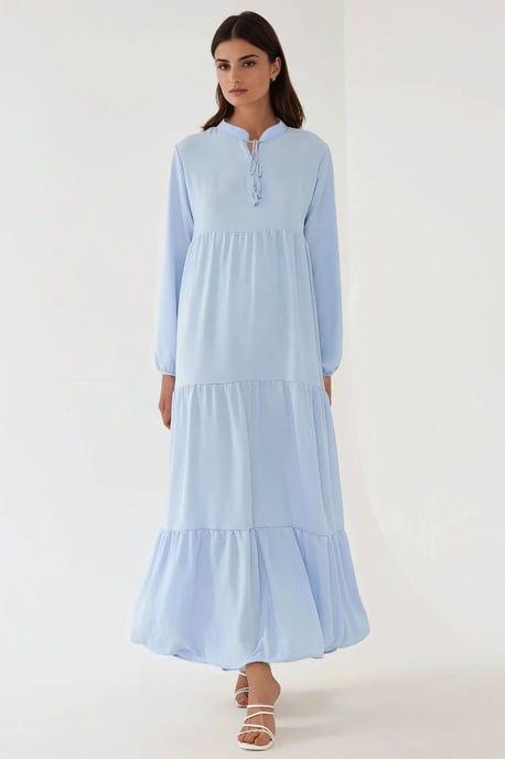 Strukturiertes Maxikleid mit Rundhalsausschnitt und Knöpfen - Image 2