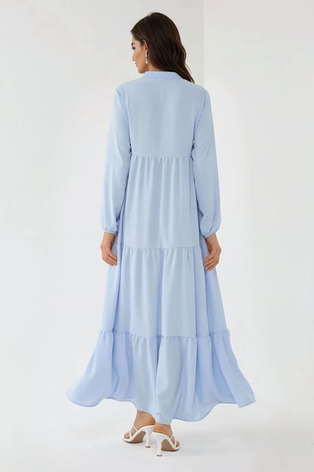 Strukturiertes Maxikleid mit Rundhalsausschnitt und Knöpfen - Image 4