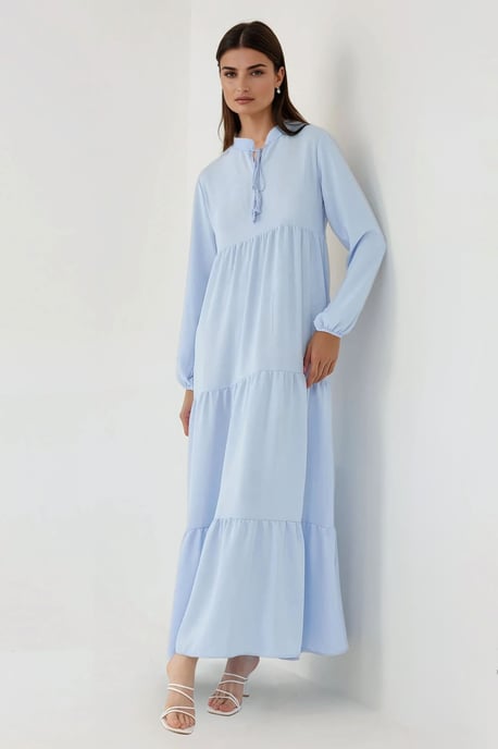 Strukturiertes Maxikleid mit Rundhalsausschnitt und Knöpfen - Image 6