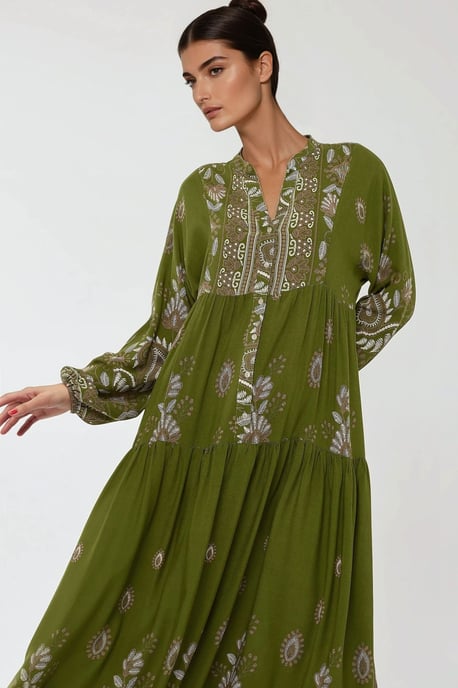 Gemustertes Langarm-Viskose-Maxikleid - Image 2