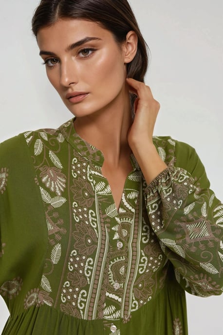 Gemustertes Langarm-Viskose-Maxikleid - Image 3