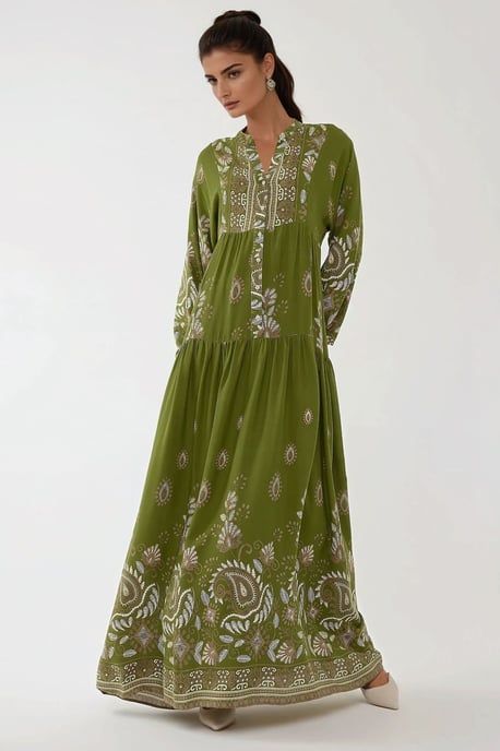 Gemustertes Langarm-Viskose-Maxikleid - Image 4