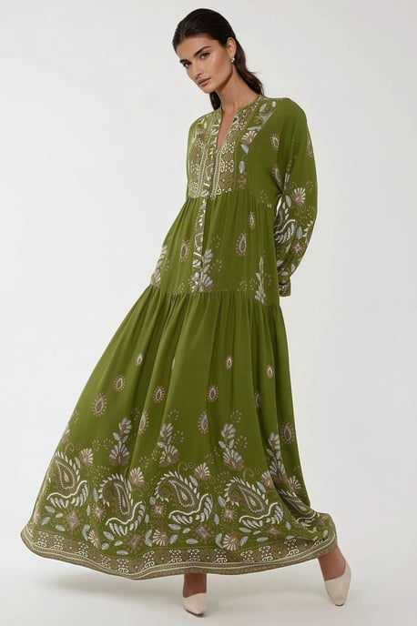 Gemustertes Langarm-Viskose-Maxikleid - Image 5