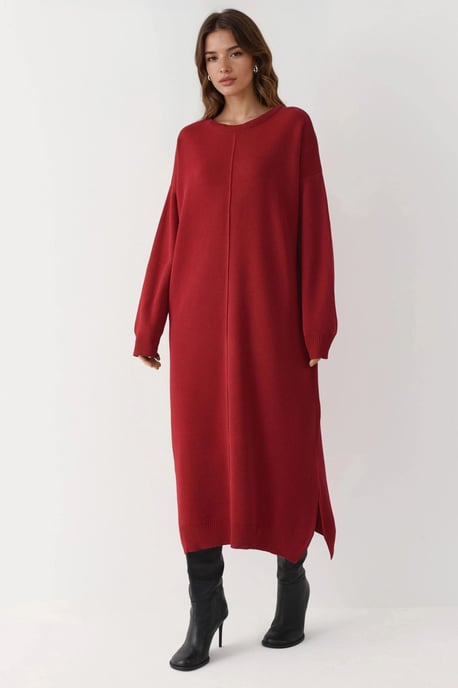 Texturiertes geripptes langes Strickkleid mit Schlitzdetail - Image 1