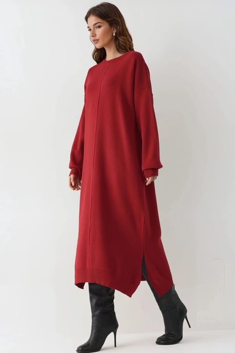 Texturiertes geripptes langes Strickkleid mit Schlitzdetail - Image 2