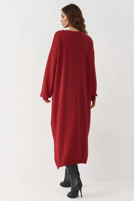 Texturiertes geripptes langes Strickkleid mit Schlitzdetail - Image 3