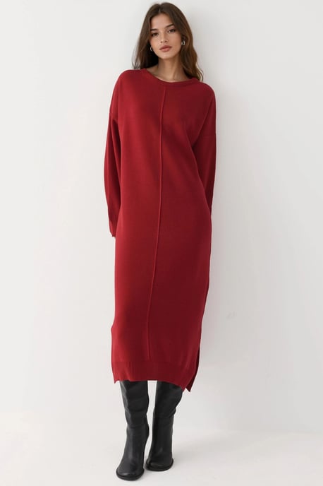 Texturiertes geripptes langes Strickkleid mit Schlitzdetail - Image 5