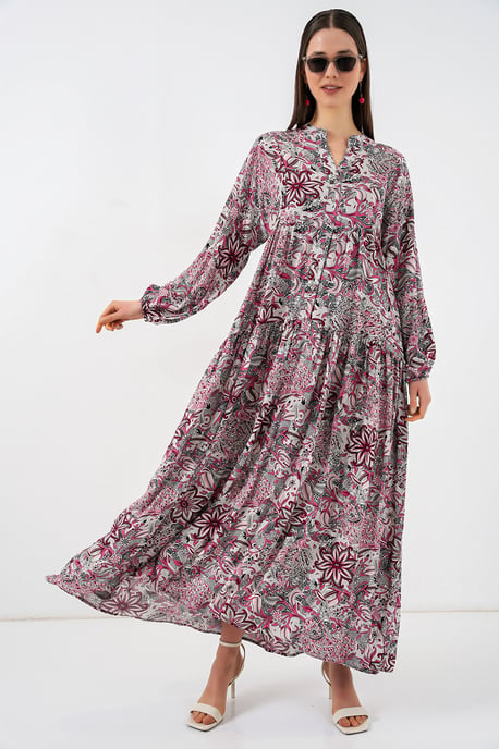 Gemustertes V-Ausschnitt Maxikleid - Image 2