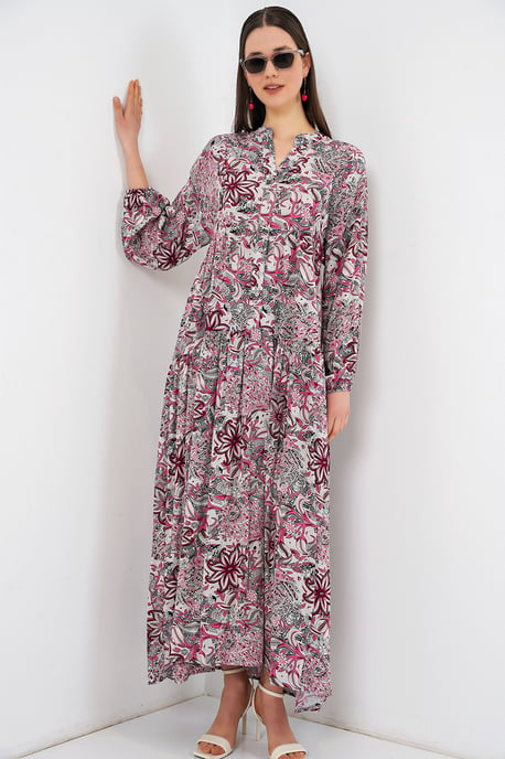 Gemustertes V-Ausschnitt Maxikleid - Image 3