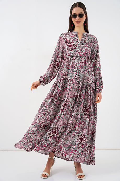 Gemustertes V-Ausschnitt Maxikleid - Image 4
